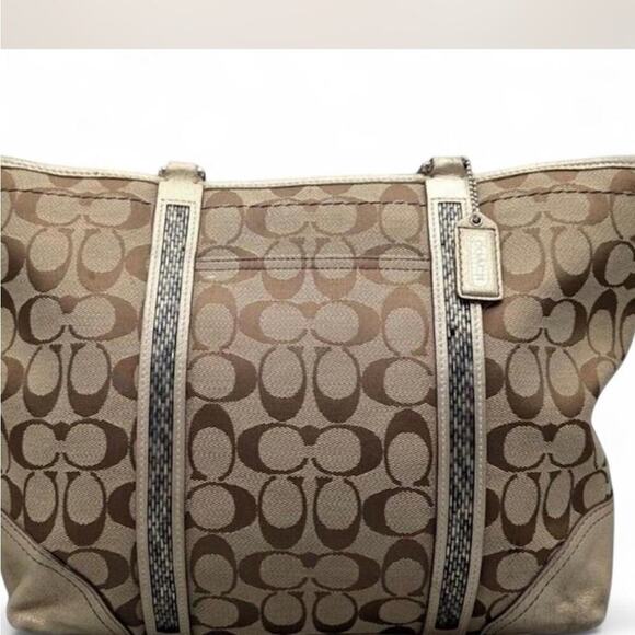 Authentic Vintage Coach Monogram Canvas Beaded Trim Gallery Tote Bag - Picture 2 of 6